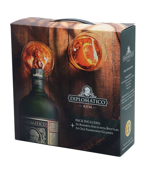 Diplomático Reserva Exclusiva Promo Pack 3 lahve + 3 sklenice 40